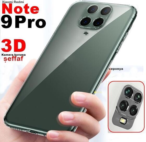 Redmi Note 9S - 9 Pro 3D Maximum Kamera Korumalı Şeffaf Kılıf