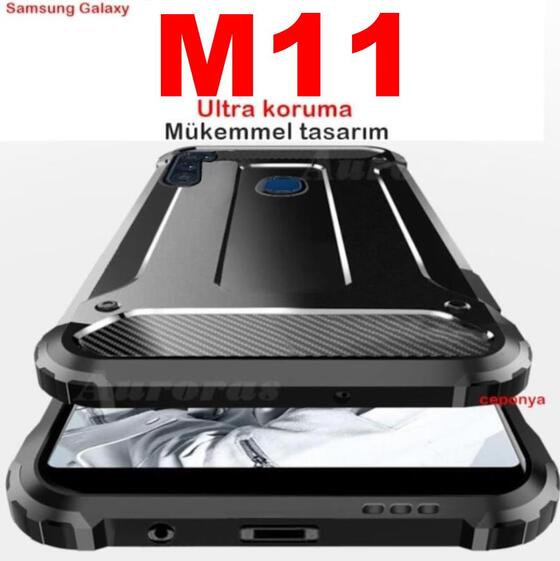 Samsung Galaxy M11 Armor Hybrid Kamera Korumalı Zırh Kılıf