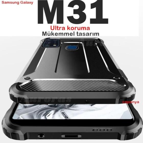 Samsung Galaxy M31 Kamera Korumalı Armor Hybrid Zırh Kılıf