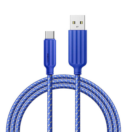 Type-C USB Şarj Kablosu Recci RTC-N23C 3A Hızlı Şarj Özellikli 1M Mavi