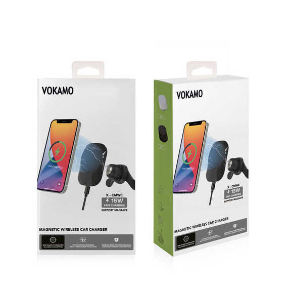 Vokamo WRL-01 MagSafe Özellikli Magnetik Araç İçi Telefon Tutucu 15W Wireless Kablosuz Şarj Cihazı