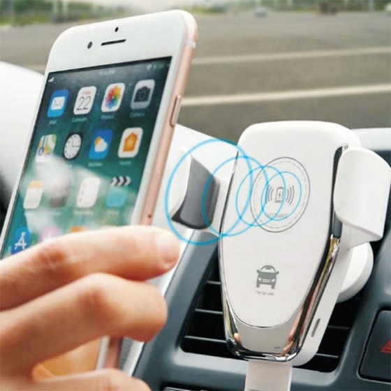 Wireless Şarj Özellikli Akıllı Sensör Araç Telefon Tutucu Gümüş