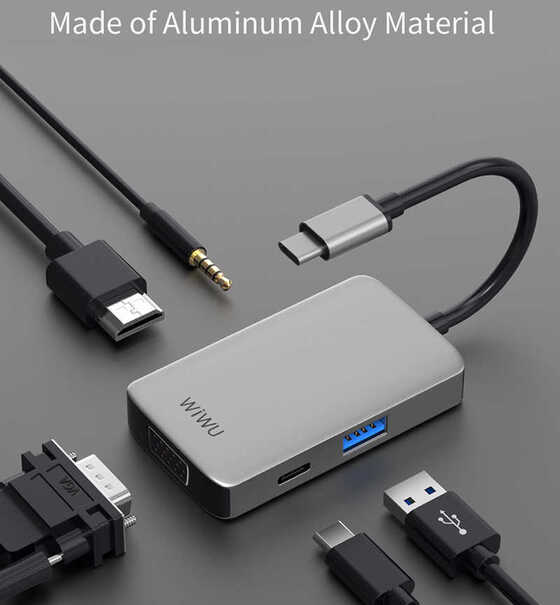 Wiwu Alpha 513HVP Type-C Hub HDMI + VGA + USB 3.0 + AUX Çoğaltıcı Adaptör