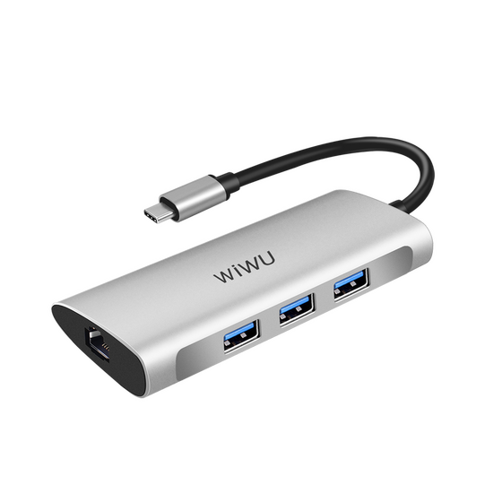 Wiwu Alpha 631STR 6 in 1 Type-C Hub RJ45 Ethernet + USB 3.0 + SD Çoğaltıcı Adaptör