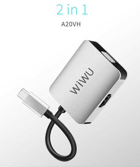 Wiwu Alpha A20VH 2 in 1 Type-C Hub HDMI 4K + VGA Çoğaltıcı Adaptör