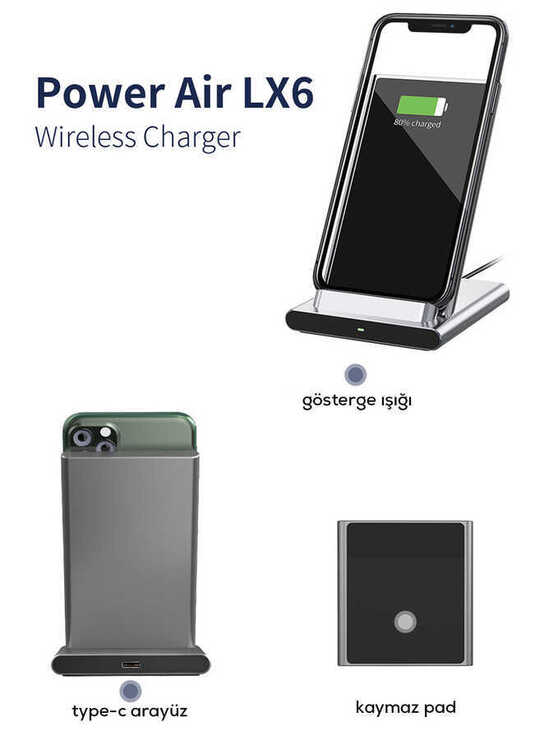 Wiwu LX6 Power Air Kablosuz Şarj Standı Qi Sertifikalı Wireless Anroid ve Apple uyumlu
