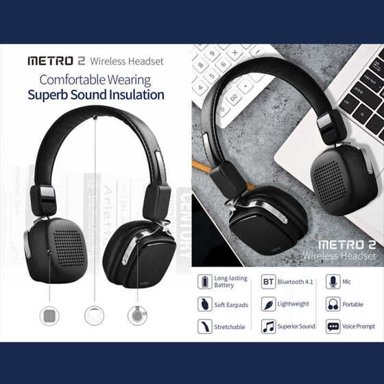 Wiwu Metro 2 Kablosuz Kulak Üstü Kulaklık Mikrofonlu Bluetooth v4.1 Hi-Fi Superior Wireless