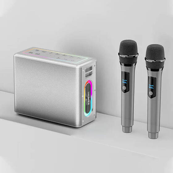 Wiwu P19 Thunder Bluetooth Speaker Hoparlör ve Karaoke Bluetooth Çift Mikrofon 12000mah-IPX4 Gümüş