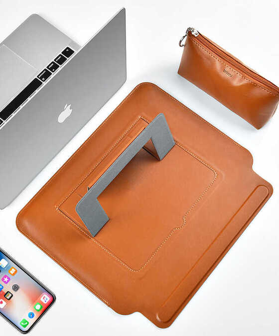 Wiwu Skin Pro MacBook Pro 13 Çanta & Stand & Kılıf PU Deri Mıknatıslı Kapak