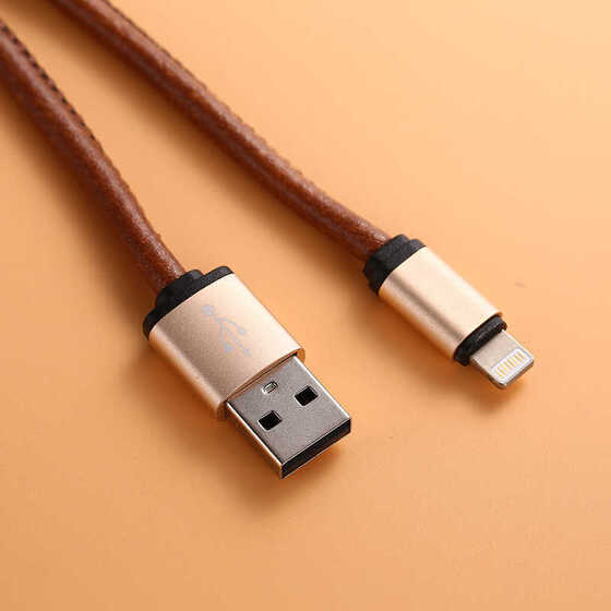 Xipin LX1385 Lightning USB Kablo 2.1A Şarj Kablosu 100 cm Deri Kaplama