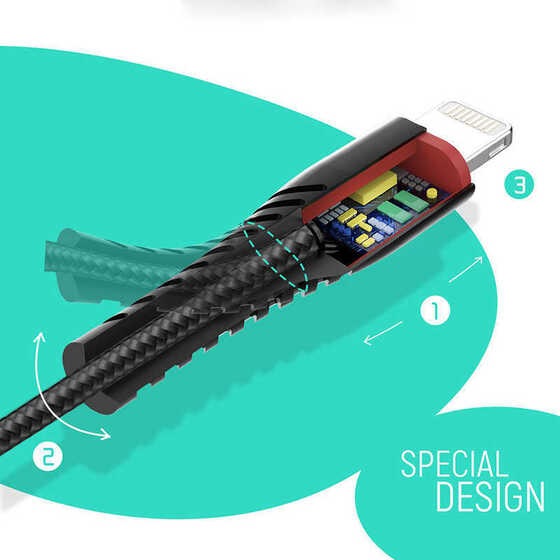 Xipin LX18 Micro USB Kablo 2.4A Şarj Kablosu 120 cm Kumaş Örgülü